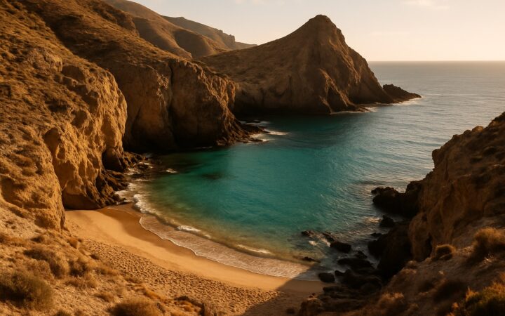 Versteckte Bucht mit türkisem Wasser an der Küste des Cabo de Gata
