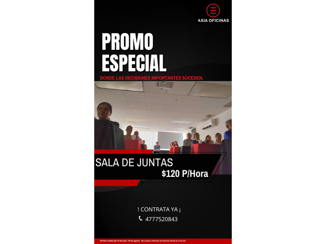 Renta de sala de juntas en Jardínes del Moral.