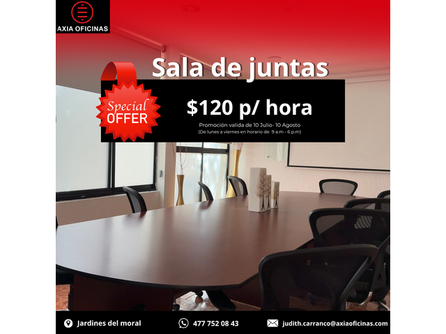 Axia Oficinas te ofrece sala de juntas.