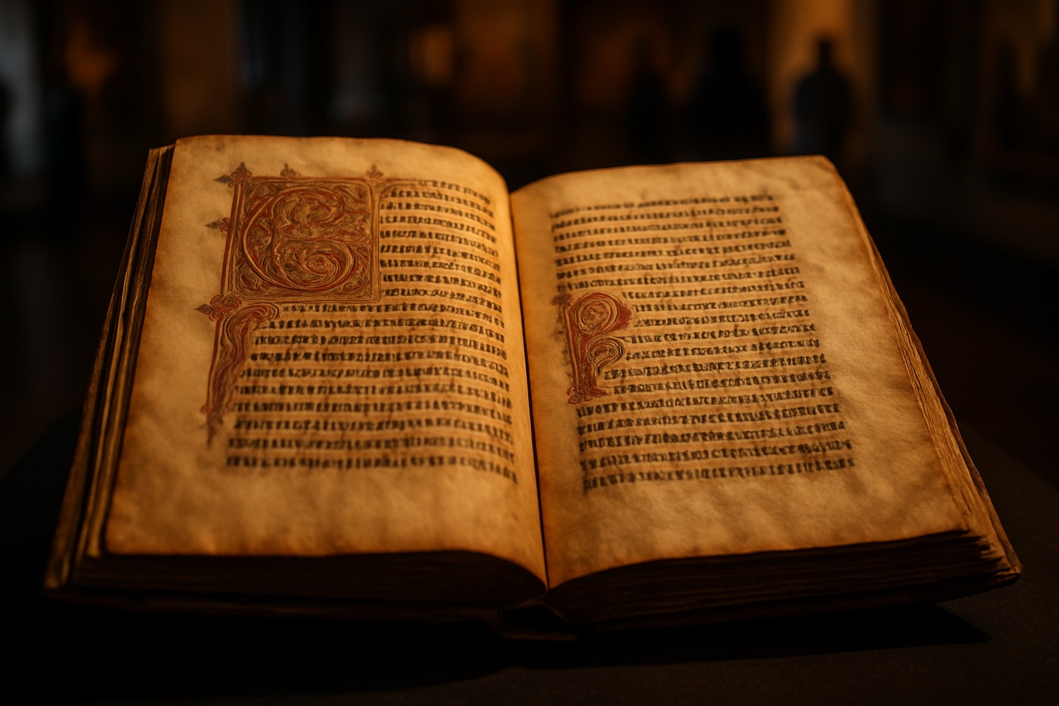 Altes handgeschriebenes kirchenslawisches Manuskript mit kyrillischer Schrift und verzierten Initialen
