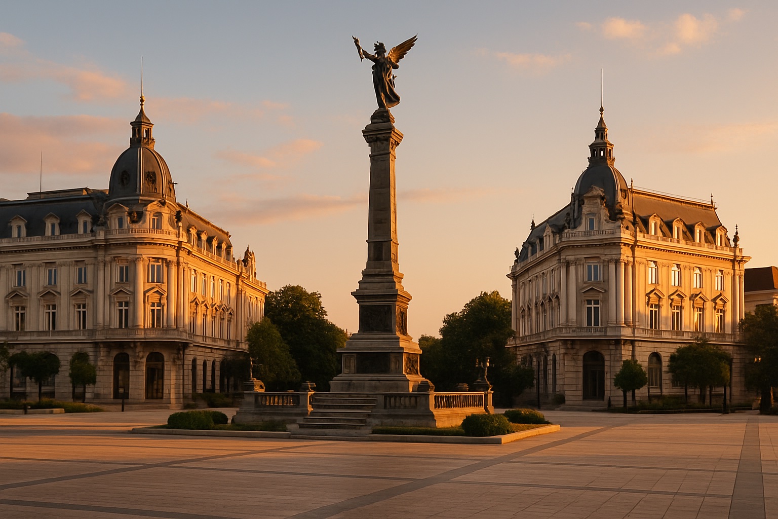 Der Freiheitsplatz von Russe mit Neobarock-Gebäuden und dem Freiheitsdenkmal