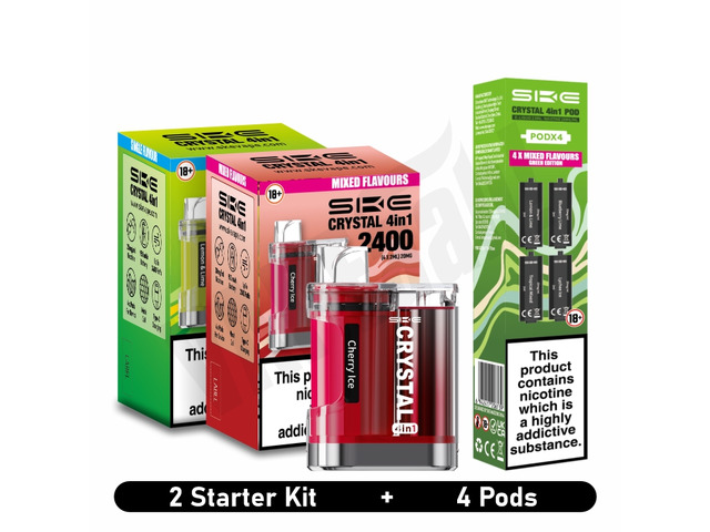 2 SKE Crystal 4 in 1 Prefilled Pod Vape Kit + 4 Pods | Reusable Pod Kit UK
