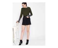 DressBerry Women Olive Green Ribbed Sweater