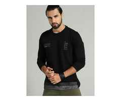 Roadster Men Black Printed Round Neck T-shirt