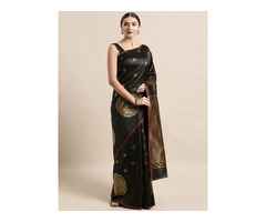 VASTRAD Black & Gold-Toned Silk Blend Woven Design Banaras Saree