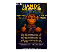 Hands Milestone Challenge LIVE! Earn Up to 1000 Bonus Before Oct 12