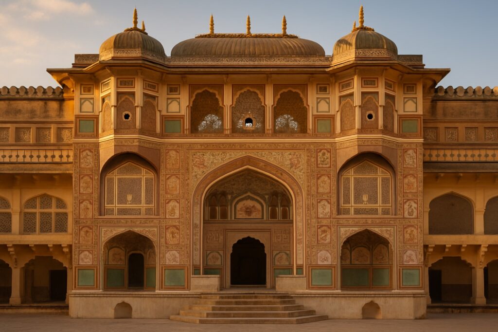 Das reich bemalte Tor Ganesh Pol im Amber Fort bei Jaipur