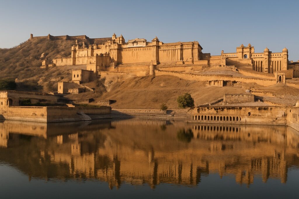 Das Amber Fort über dem Maota-See bei Jaipur