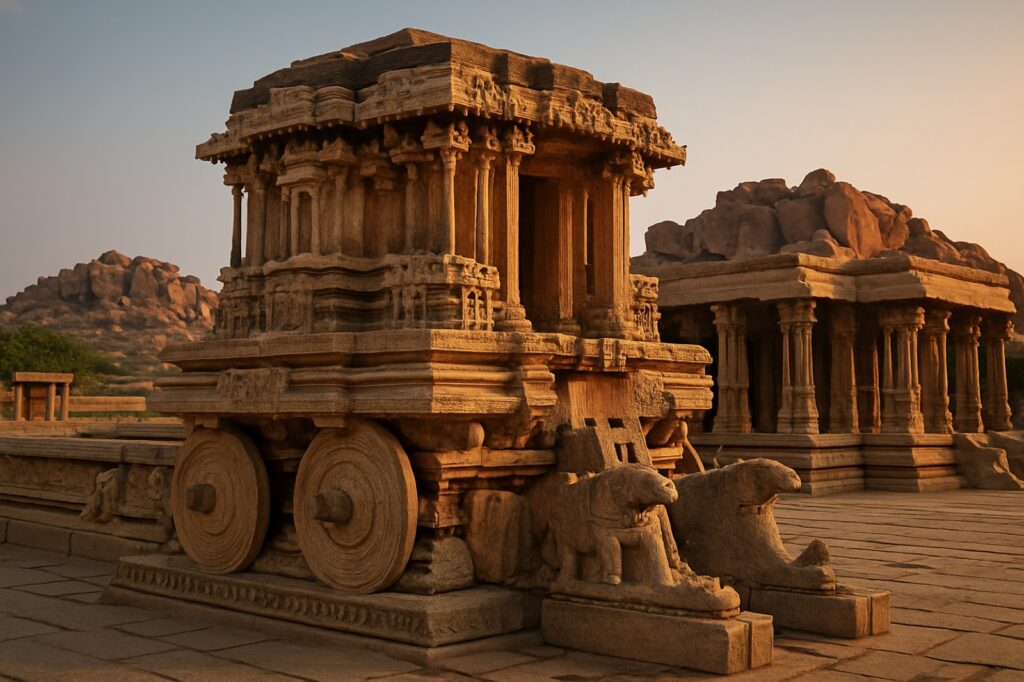 Der steinerne Tempelwagen des Vittala-Tempels in Hampi