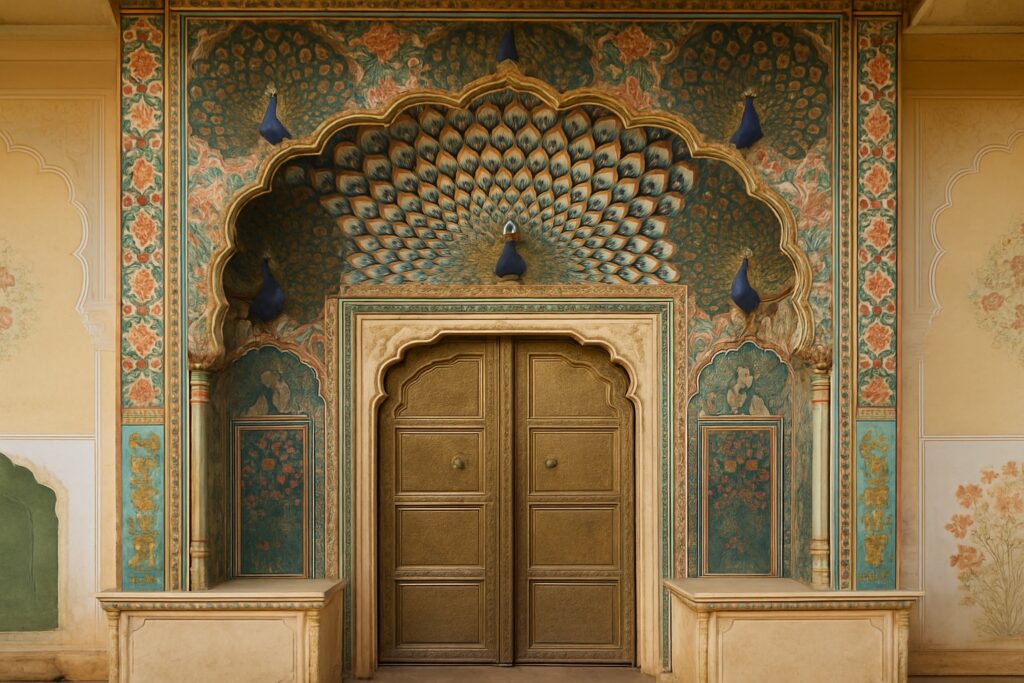 Das reich bemalte Pfauentor im Stadtpalast von Jaipur