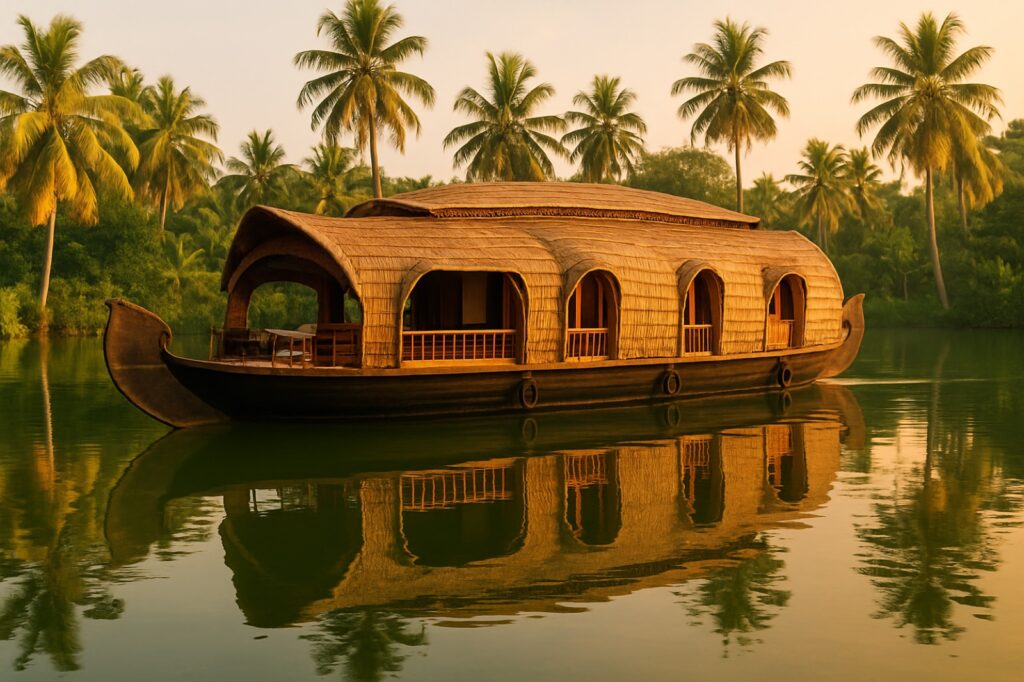Ein traditionelles Kettuvallam-Hausboot in den Backwaters Keralas