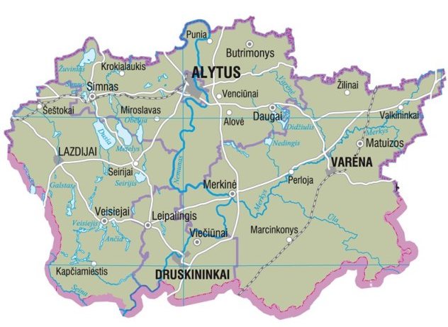  Landkarte von Litauen, Karte vom Bezirk Alytus