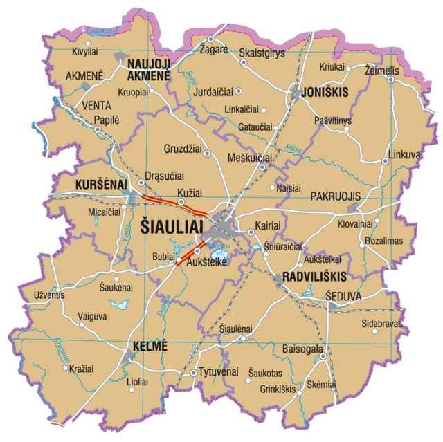  Landkarte von Litauen, Karte vom Bezirk Siauliai