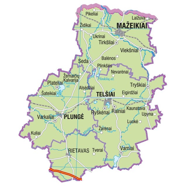 Landkarte von Litauen, Karte vom Bezirk Telsiai