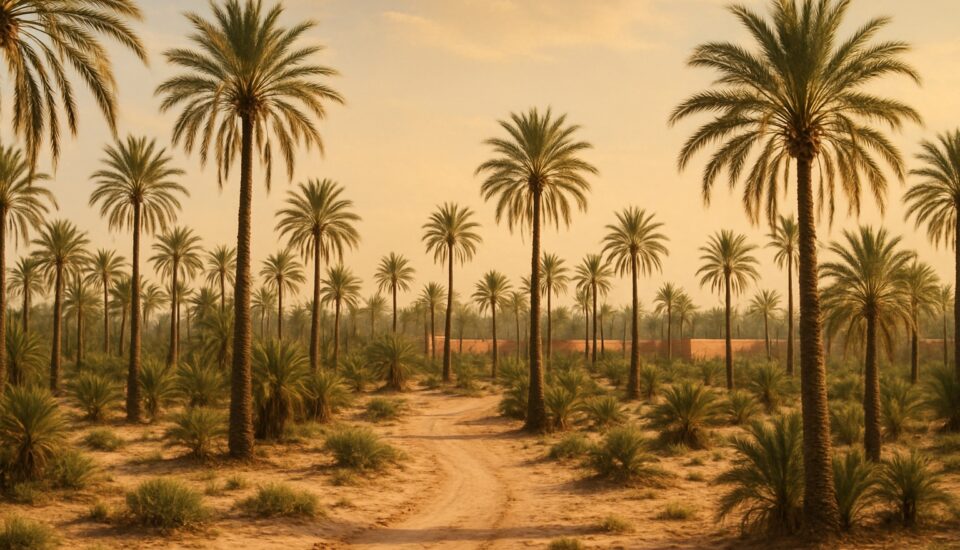 Palmenhain Palmeraie bei Marrakesch im goldenen Licht