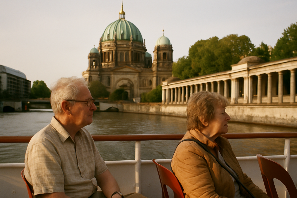 Aelteres Paar auf einer Spree-Schifffahrt in Berlin