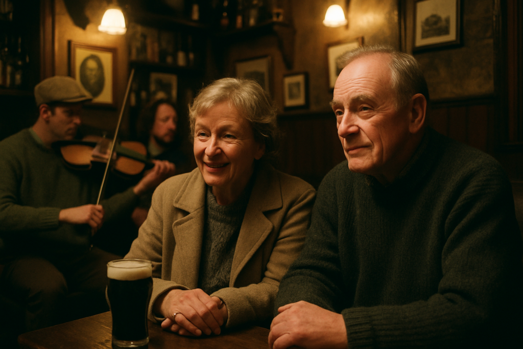 Aelteres Paar in einem gemuetlichen irischen Pub