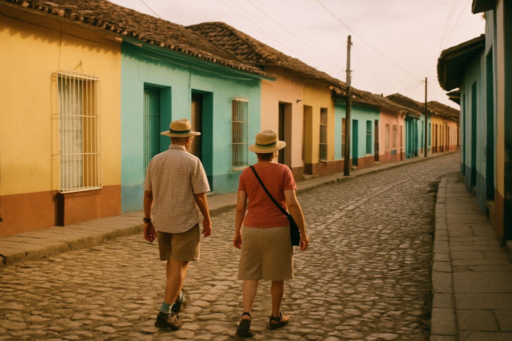 Älteres Paar in einer Kolonialgasse in Trinidad auf Kuba