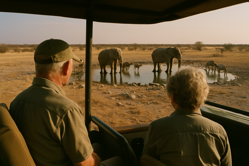 Elefanten am Wasserloch im Etosha-Nationalpark