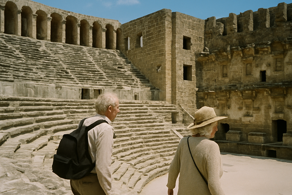 Älteres Paar im antiken Theater von Aspendos bei Antalya