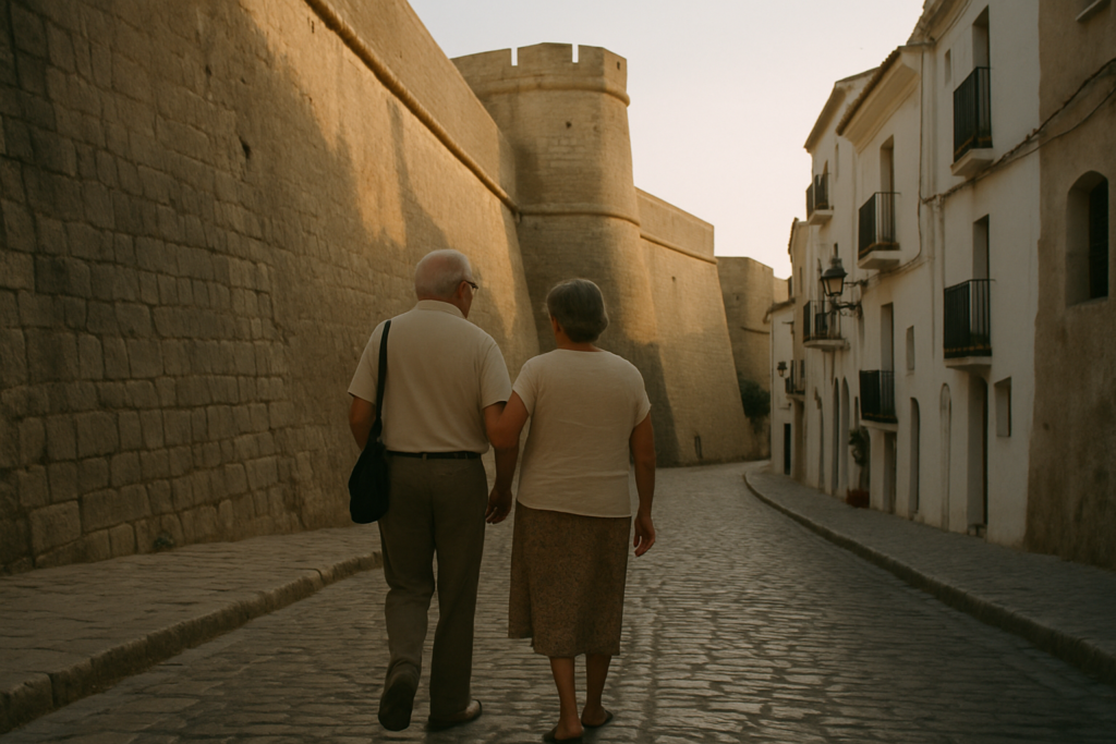 Älteres Paar in der Festungsaltstadt Dalt Vila auf Ibiza