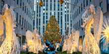 Famous Christmas Decoration with Angels and Christmas Tree - Rockefeller Centre (Top of the Rock) in New York City, USA - 19 of December 2015, New York City, USA