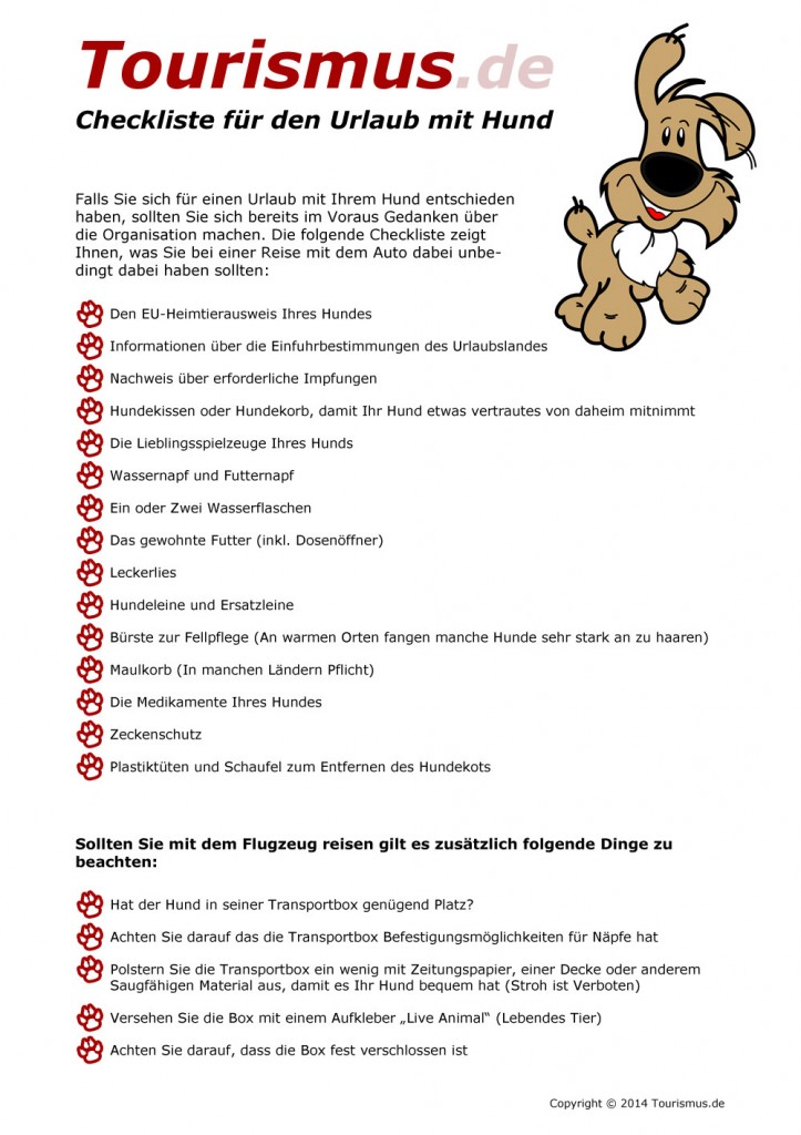 Checkliste für den Urlaub mit Hund Checkliste für den Urlaub mit Hund