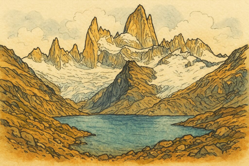 Handgezeichnete Illustration des Fitz Roy in Patagonien