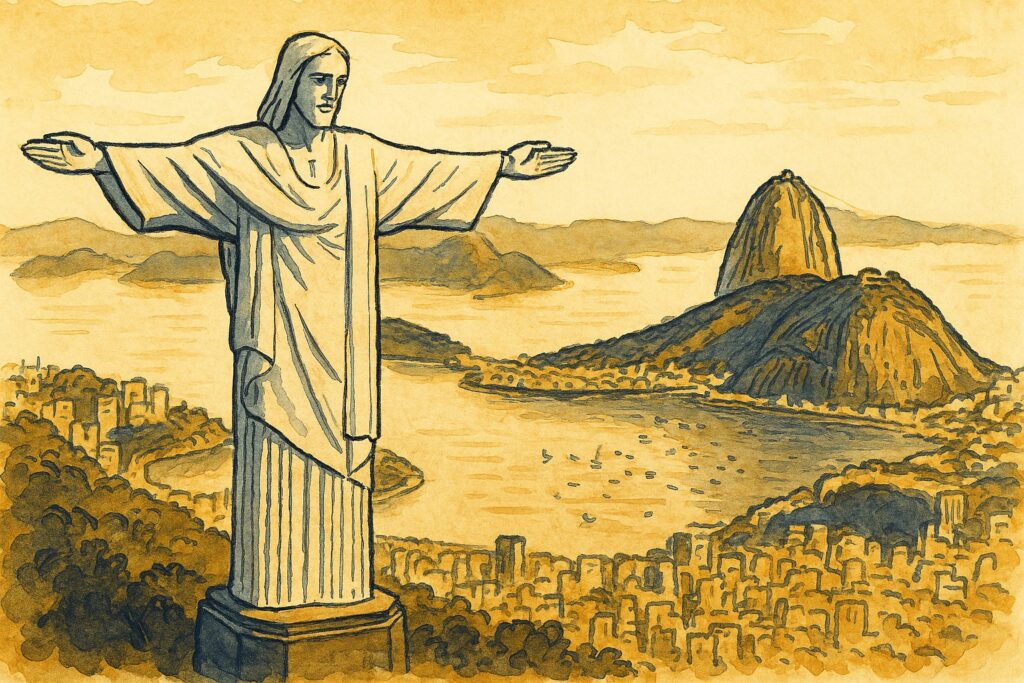 Handgezeichnete Illustration der Christusstatue über Rio de Janeiro
