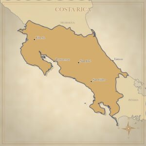 Handgezeichnete Landkarte von Costa Rica mit San José, Liberia und Limón