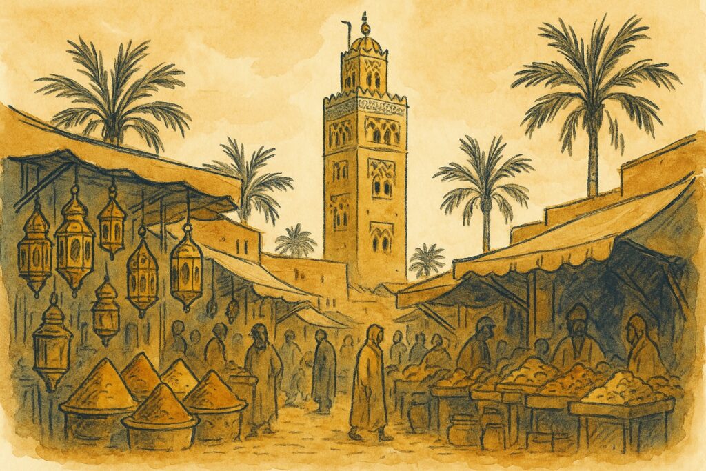 Marokko: handgezeichnete Reise-Illustration