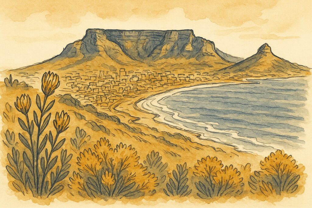 Südafrika: handgezeichnete Reise-Illustration